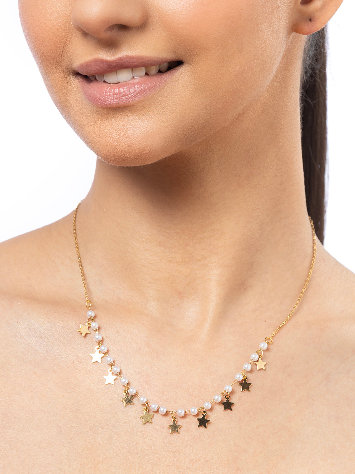 Scintillare By Sukkhi Gold Plated with Charming Stars Pearls Stainless Steel Chain Pendant Necklace Jewellery for Women & Girls|Anti Tarnish Jewellery|Gifts for Wife Girlfriend Mother Sister|N107017