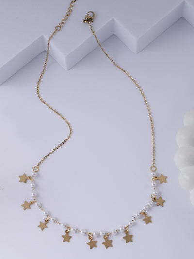 Scintillare By Sukkhi Gold Plated with Charming Stars Pearls Stainless Steel Chain Pendant Necklace Jewellery for Women & Girls|Anti Tarnish Jewellery|Gifts for Wife Girlfriend Mother Sister|N107017