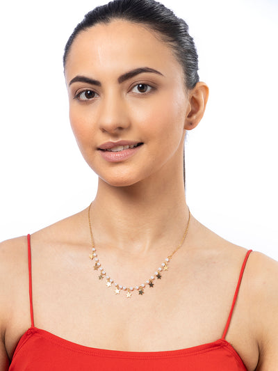 Scintillare By Sukkhi Gold Plated with Charming Stars Pearls Stainless Steel Chain Pendant Necklace Jewellery for Women & Girls|Anti Tarnish Jewellery|Gifts for Wife Girlfriend Mother Sister|N107017