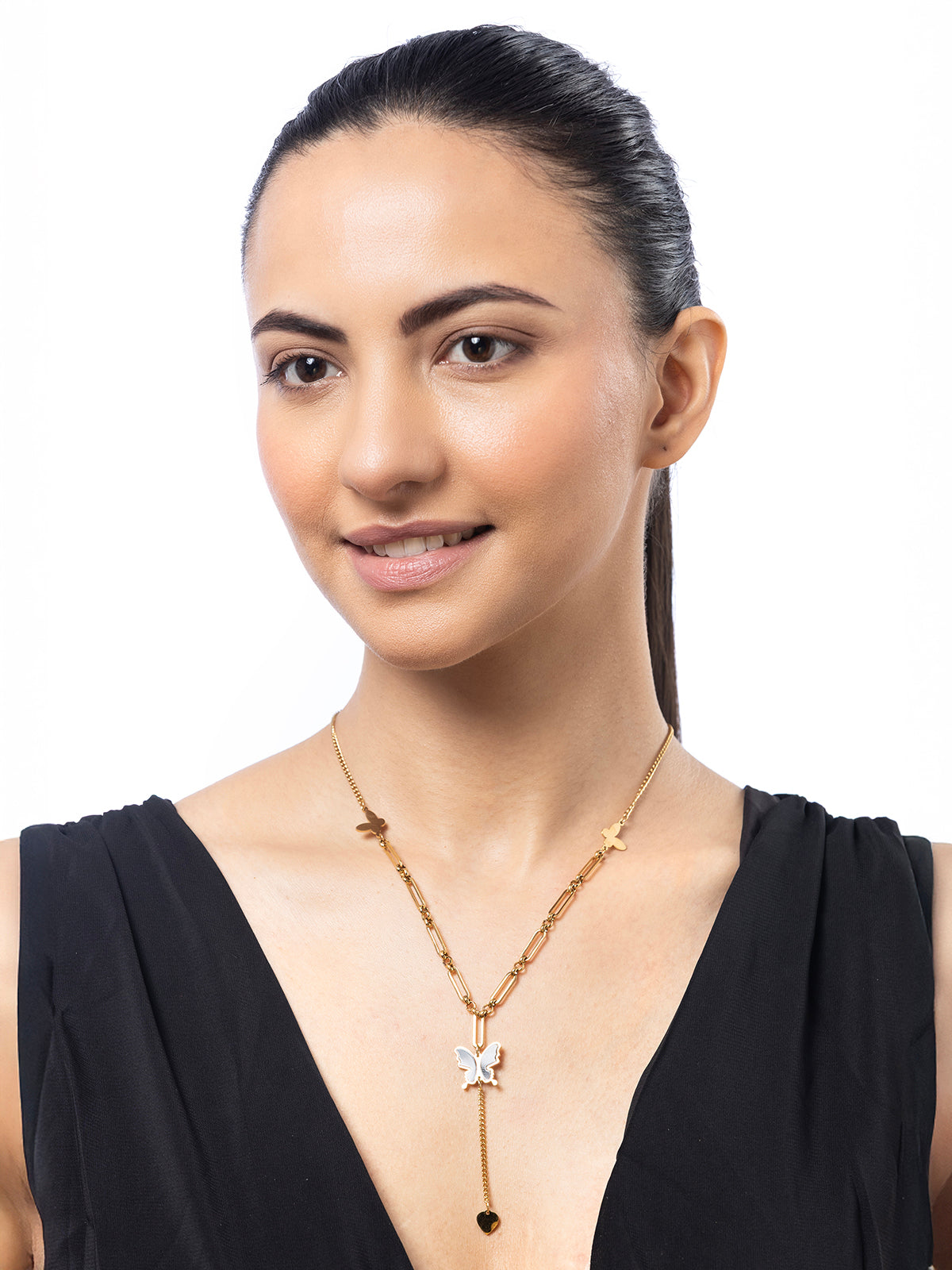 Scintillare By Sukkhi Stylish Butterfly Charm Pendant with 18kGold Plated Stainless Steel Chain Necklace Jewellery for Women&Girls|Anti Tarnish Jewellery|Gift for Wife Girlfriend Mother Sister|N107024