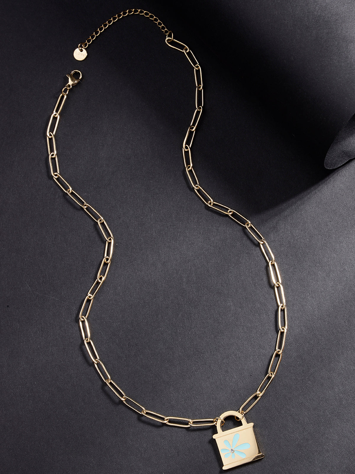 Scintillare By Sukkhi 18kGold Plated Crystal Stones Stainless Steel with Lock Pendant Chain Necklace Jewellery for Women & Girls|Anti Tarnish Jewellery|Gifts for Wife Girlfriend Mother Sister|N107066