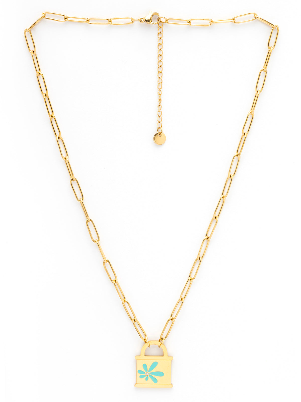 Scintillare By Sukkhi 18kGold Plated Crystal Stones Stainless Steel with Lock Pendant Chain Necklace Jewellery for Women & Girls|Anti Tarnish Jewellery|Gifts for Wife Girlfriend Mother Sister|N107066