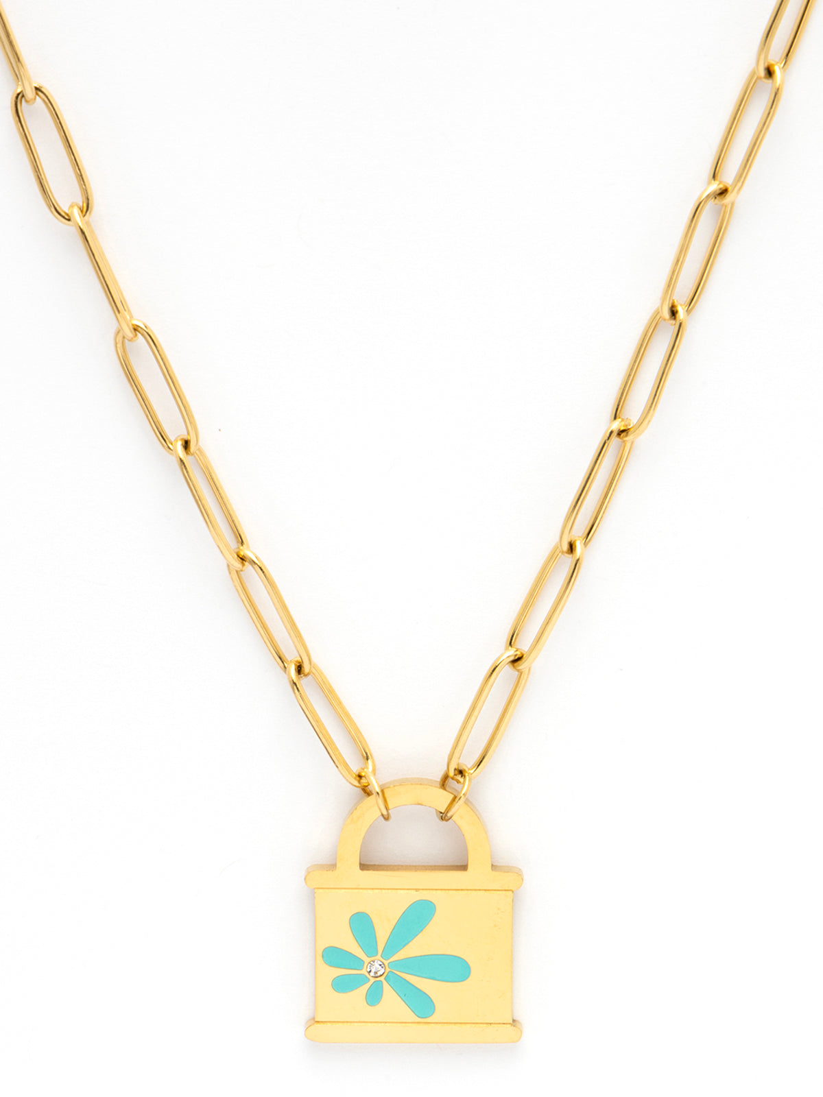 Scintillare By Sukkhi 18kGold Plated Crystal Stones Stainless Steel with Lock Pendant Chain Necklace Jewellery for Women & Girls|Anti Tarnish Jewellery|Gifts for Wife Girlfriend Mother Sister|N107066