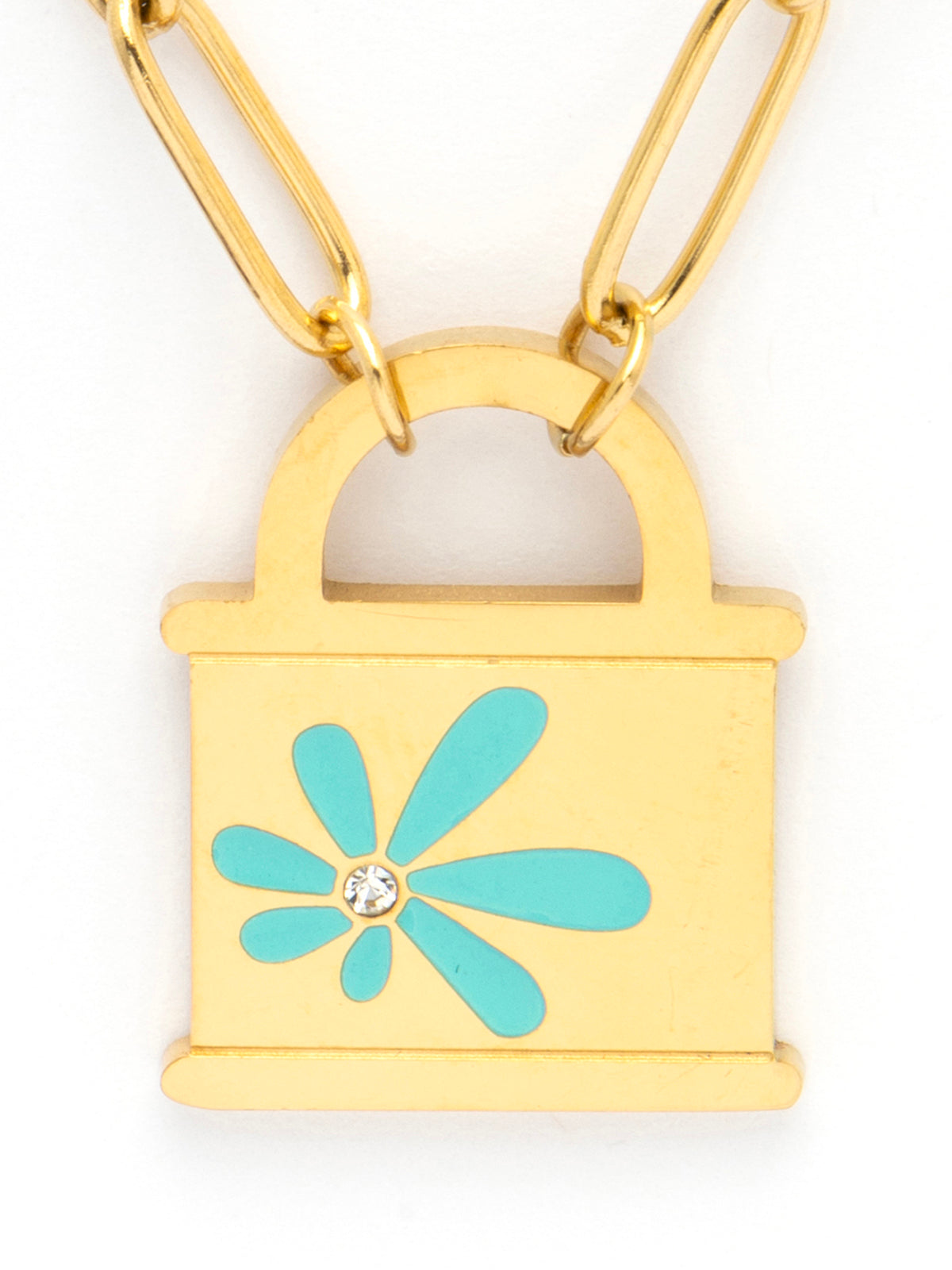 Scintillare By Sukkhi 18kGold Plated Crystal Stones Stainless Steel with Lock Pendant Chain Necklace Jewellery for Women & Girls|Anti Tarnish Jewellery|Gifts for Wife Girlfriend Mother Sister|N107066