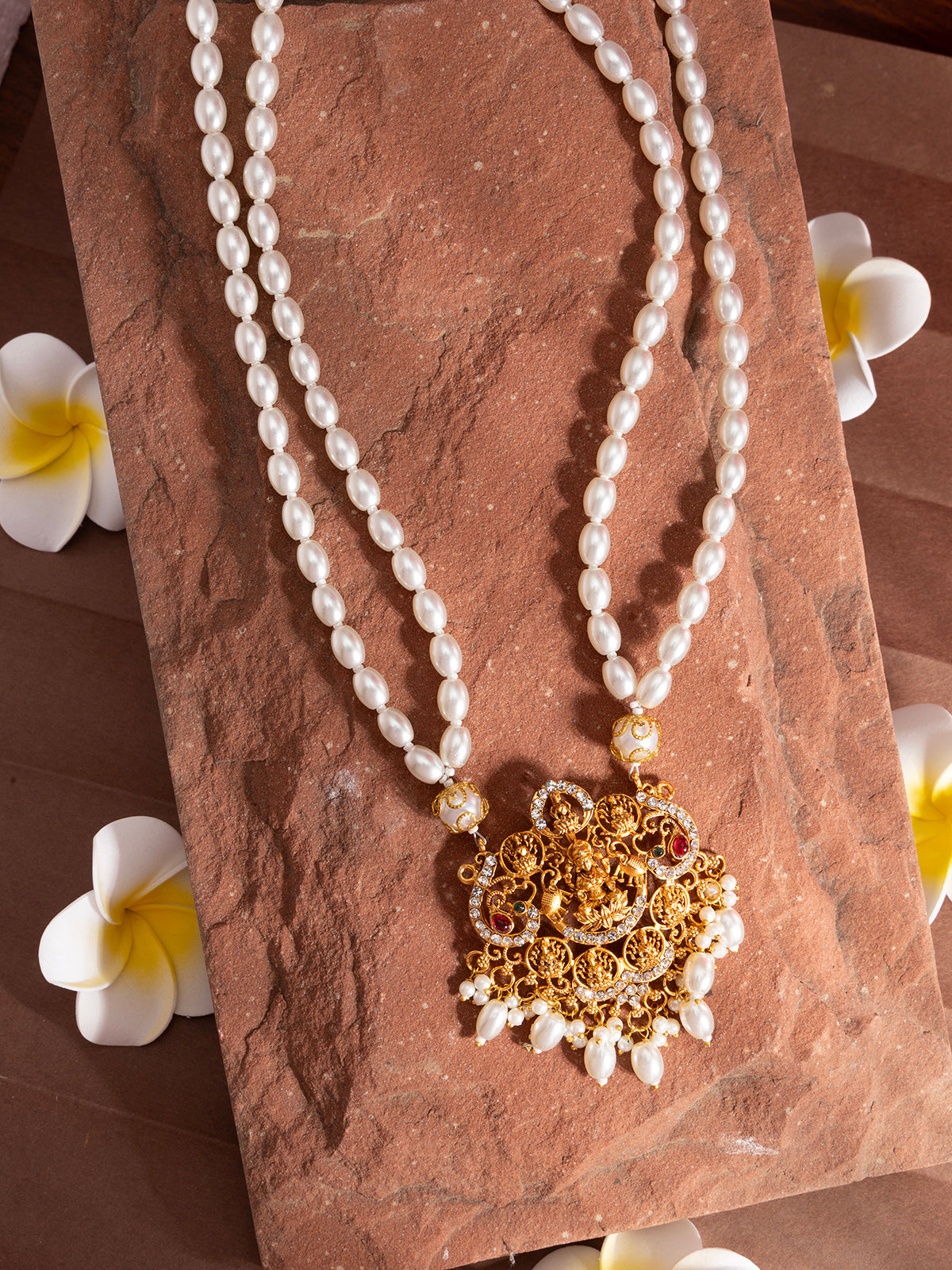 Sukkhi Classic Laxmi Design Style 18k Gold Plated White Pearl Necklace Jewellery for Women & Girls|N107074