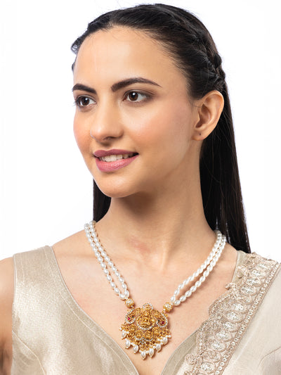 Sukkhi Classic Laxmi Design Style 18k Gold Plated White Pearl Necklace Jewellery for Women & Girls|N107074