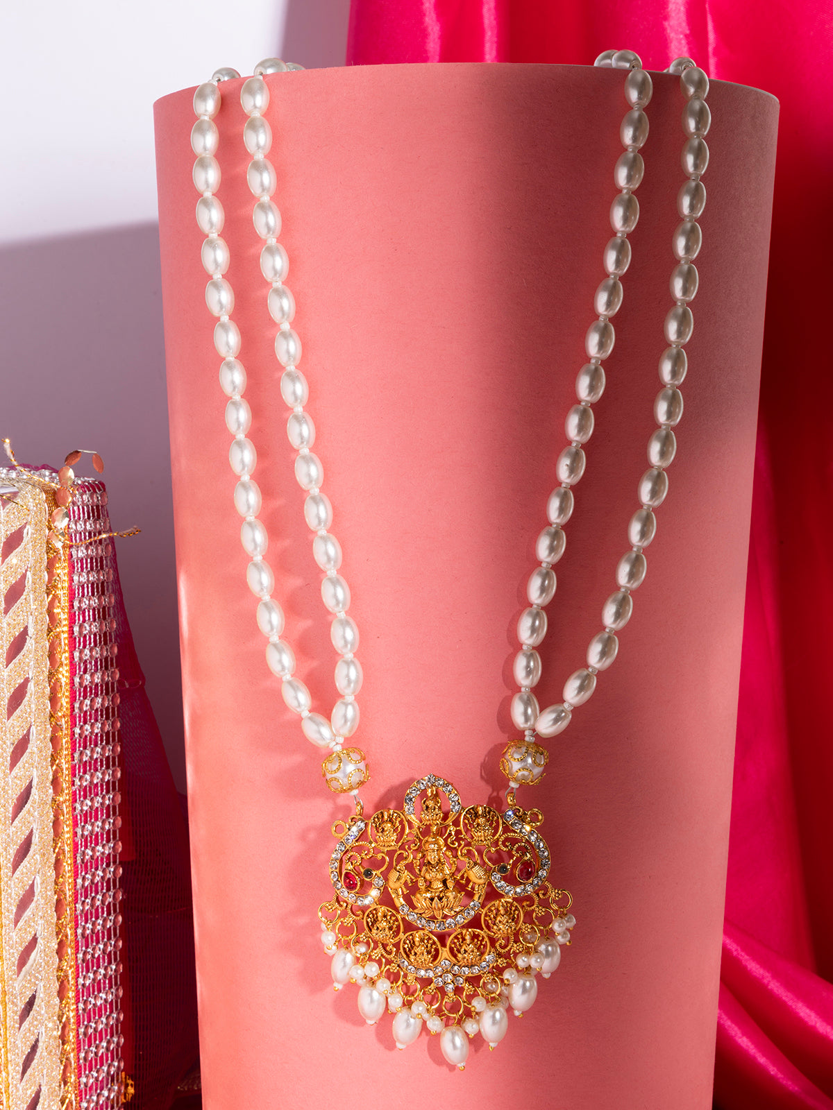 Sukkhi Classic Laxmi Design Style 18k Gold Plated White Pearl Necklace Jewellery for Women & Girls|N107074