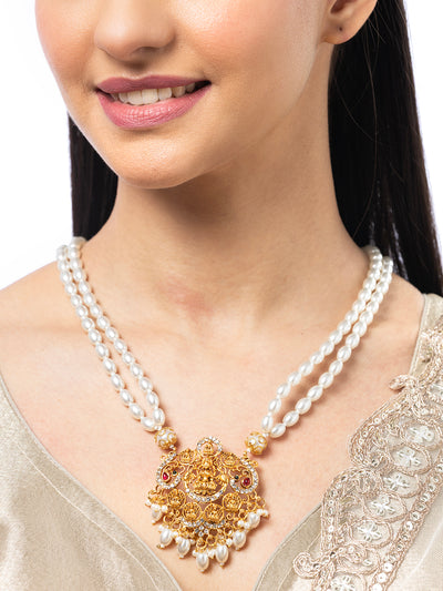 Sukkhi Classic Laxmi Design Style 18k Gold Plated White Pearl Necklace Jewellery for Women & Girls|N107074