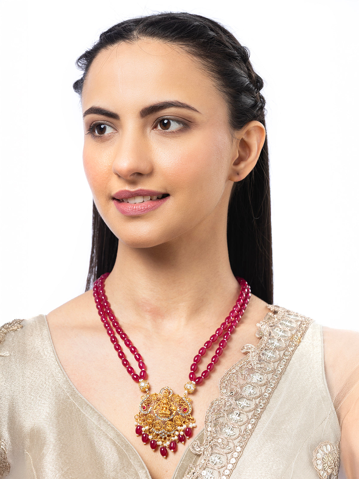 Sukkhi Classic Laxmi Design Style 18k Gold Plated Rani Pink Necklace Jewellery for Women & Girls|N107075