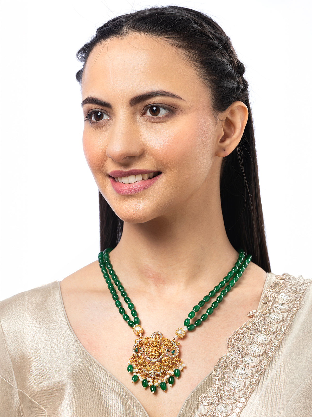 Sukkhi Classic Laxmi Design Style 18k Gold Plated Green Necklace Jewellery for Women & Girls|N107076