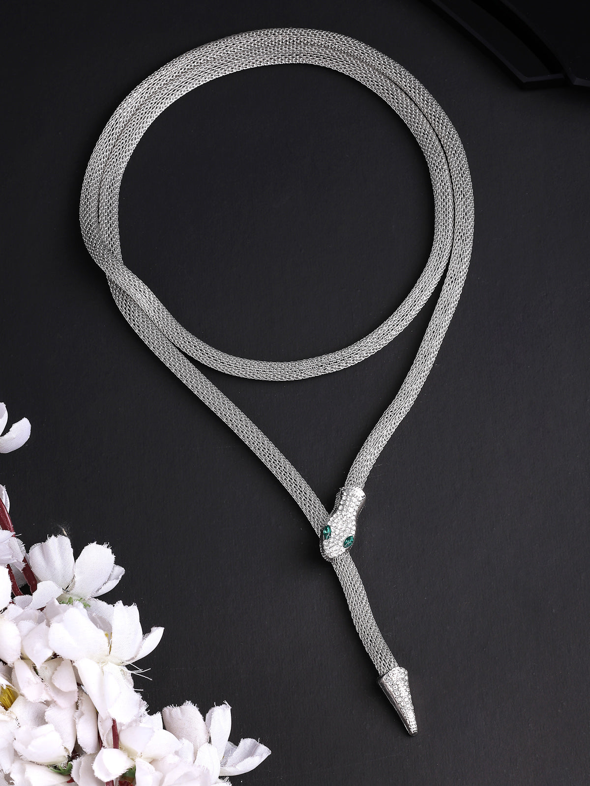 Scintillare By Sukkhi Unique Latest Stylish Crystal Embellishment Silver Choker Necklace for Women & Girls With Two In One Stylish Serpent Accessory Jewellery|N107101