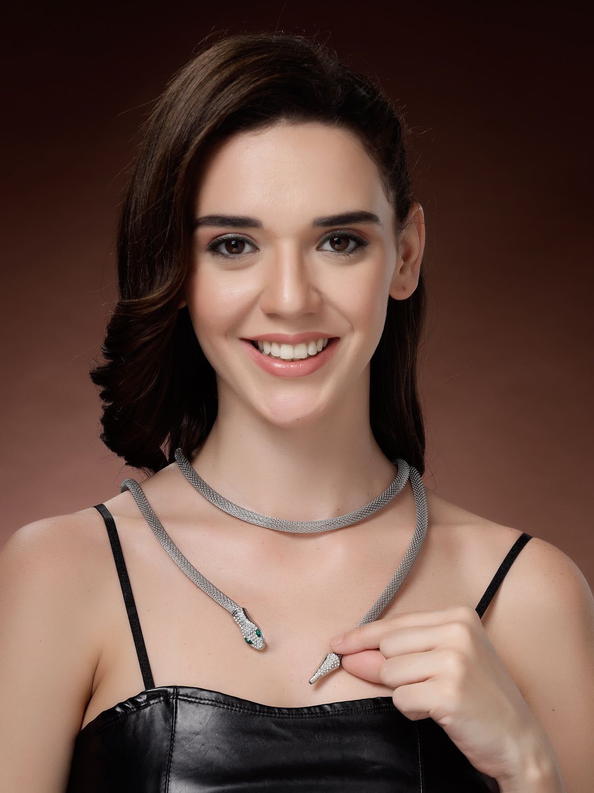 Scintillare By Sukkhi Unique Latest Stylish Crystal Embellishment Silver Choker Necklace for Women & Girls With Two In One Stylish Serpent Accessory Jewellery|N107101