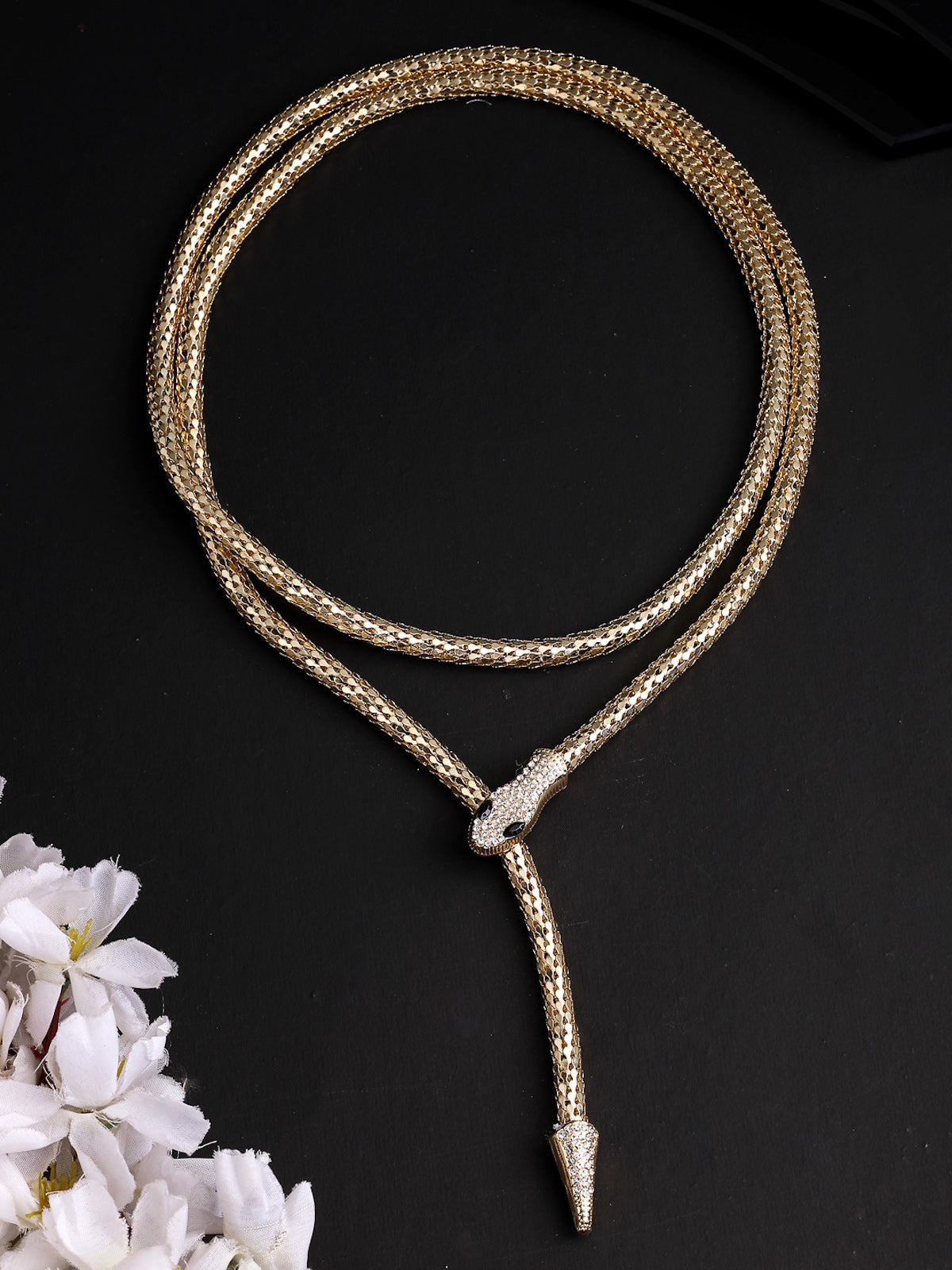 Scintillare By Sukkhi Eye Catchy Latest Stylish Crystal Embellishment Gold Choker Necklace for Women & Girls With Two In One Stylish Serpent Accessory Jewellery|N107102