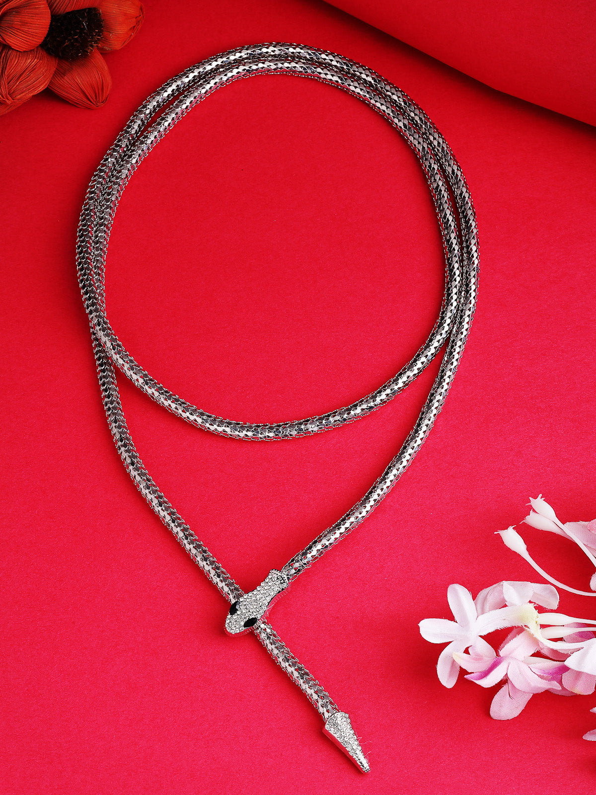 Scintillare By Sukkhi Eye Catchy Latest Stylish Crystal Embellishment Silver Choker Necklace for Women & Girls With Two In One Stylish Serpent Accessory Jewellery|N107103