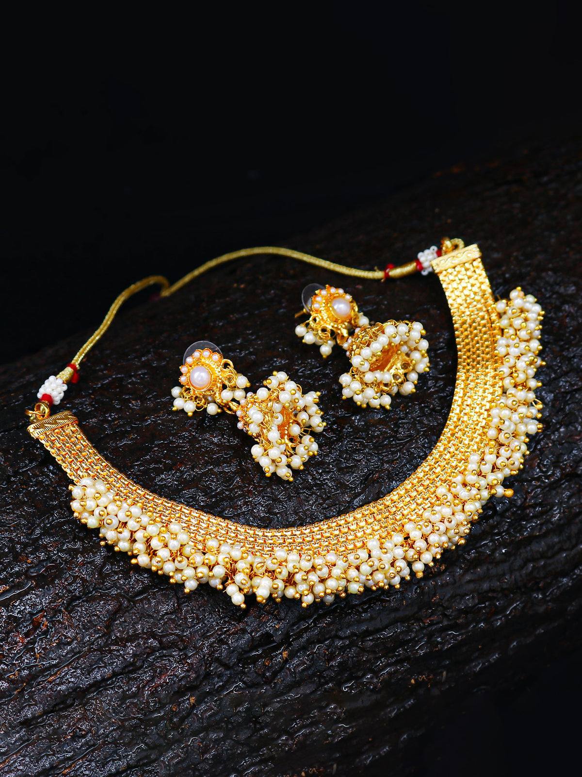 Sukkhi Astonish Pearl Gold Plated Choker Necklace Set For Women N71437GLDPAP3050