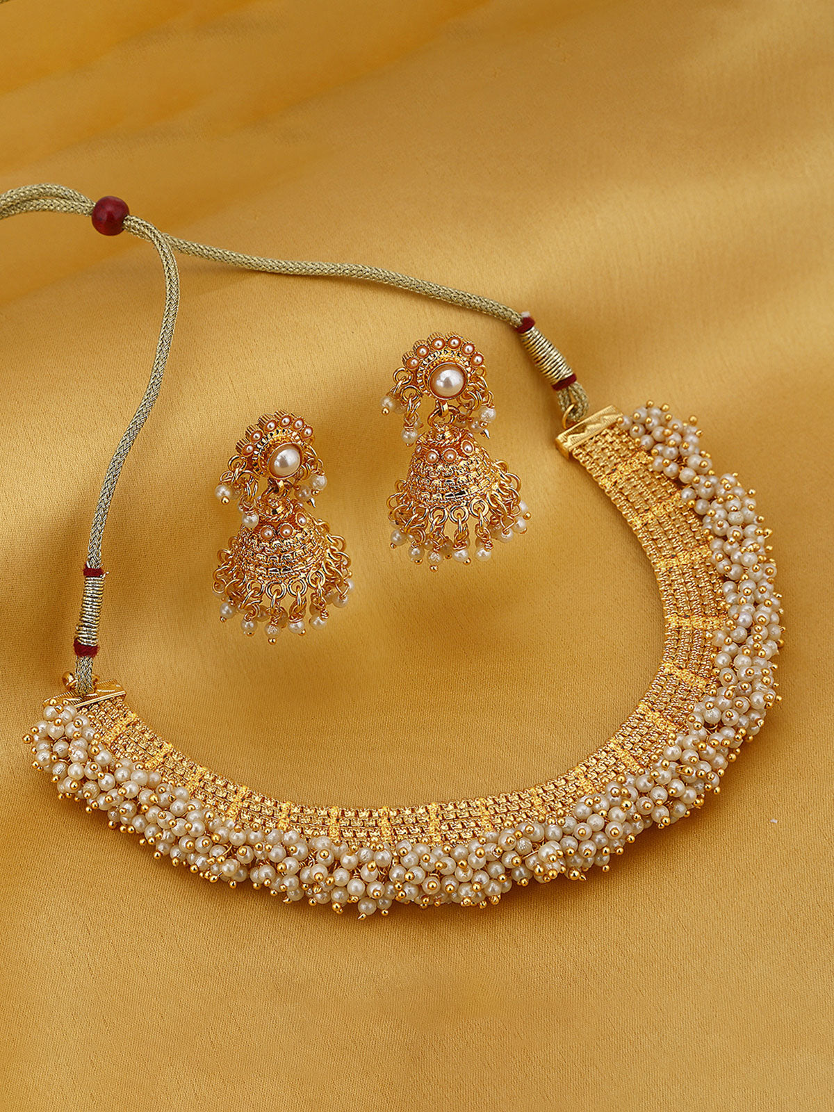 Sukkhi Astonish Pearl Gold Plated Choker Necklace Set For Women N71437GLDPAP3050