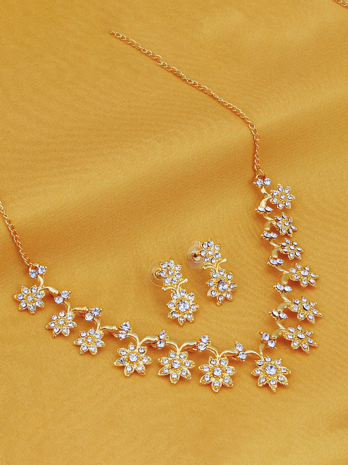 Sukkhi Glossy Gold Plated Austrian Diamond Necklace Set For Women N71439GLDPAP600