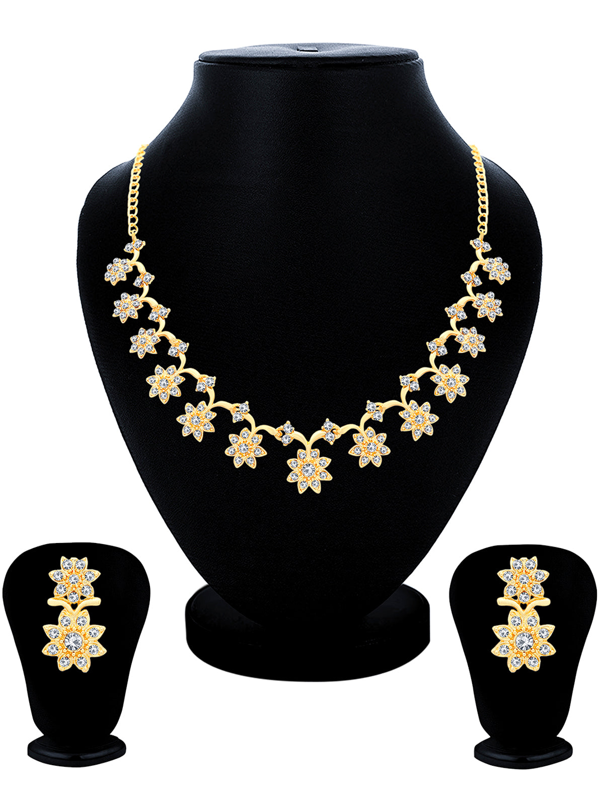 Sukkhi Glossy Gold Plated Austrian Diamond Necklace Set For Women N71439GLDPAP600