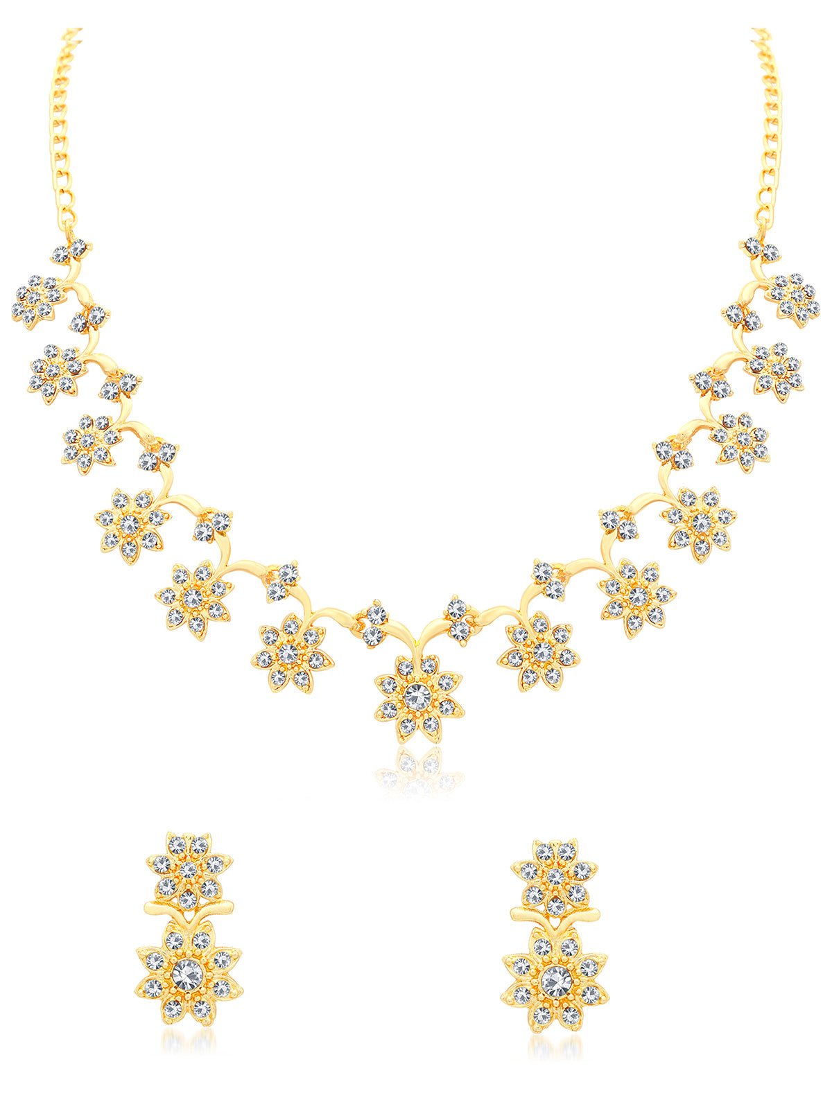 Sukkhi Glossy Gold Plated Austrian Diamond Necklace Set For Women N71439GLDPAP600