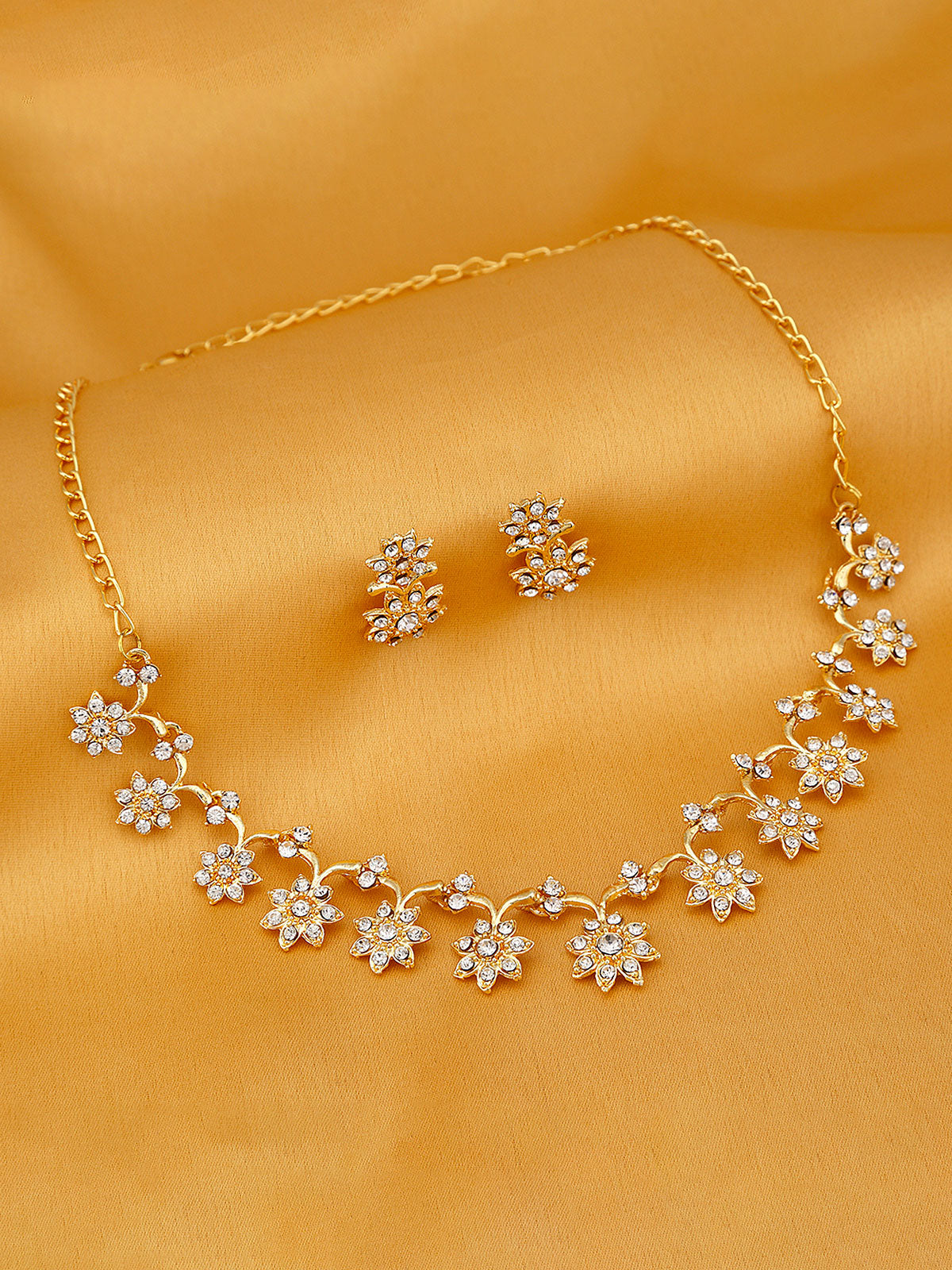Sukkhi Glossy Gold Plated Austrian Diamond Necklace Set For Women N71439GLDPAP600