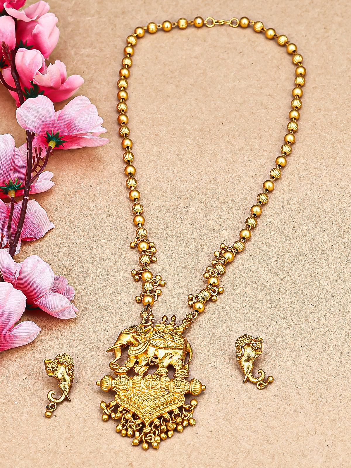 Sukkhi Bahubali Matte Finished Gold Plated Long Haram Necklace Set For Women N71788GLDPV1450