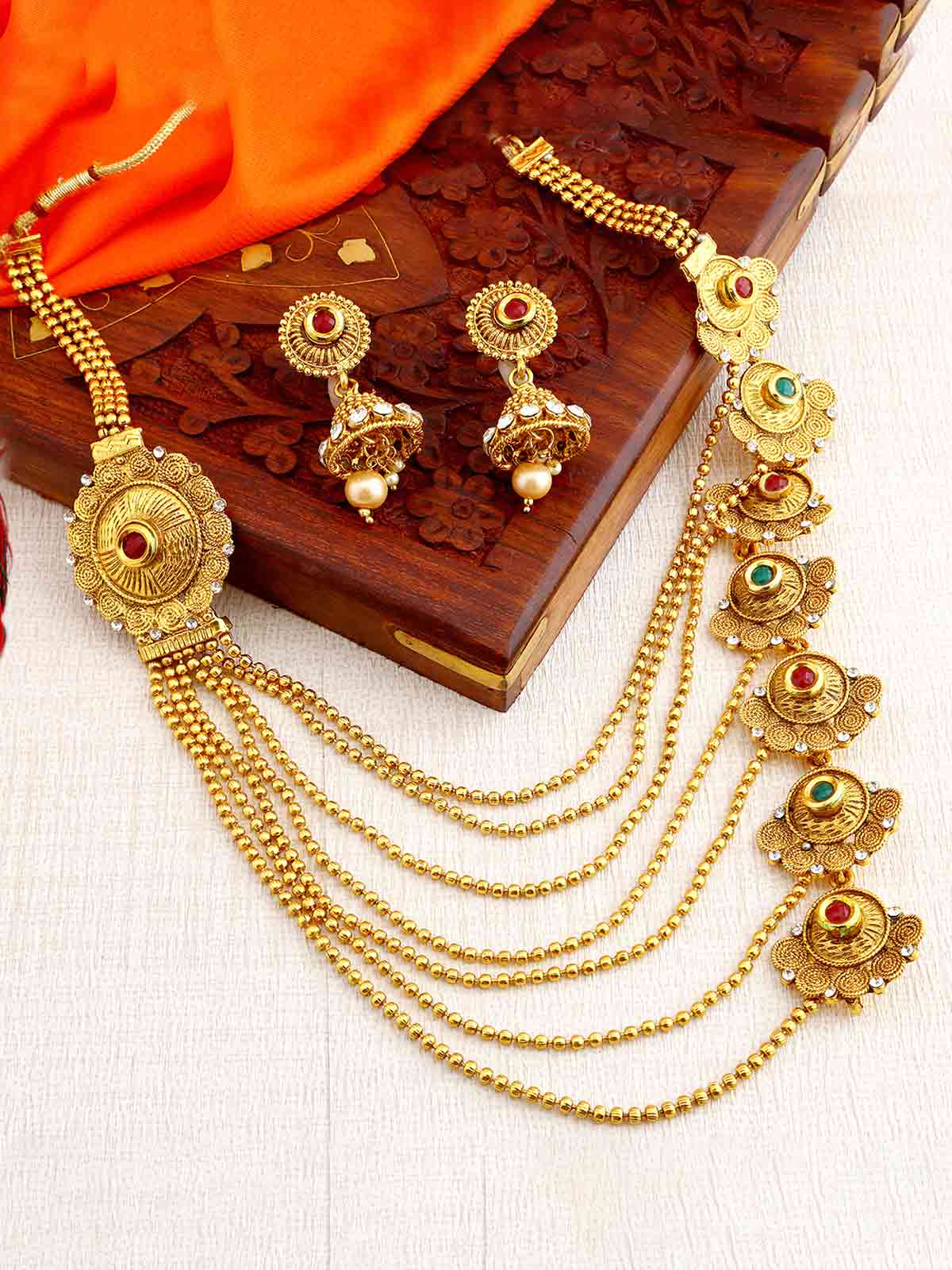 Sukkhi Alluring Gold Plated 7 String Necklace Set For Women N71928GLDPH092017