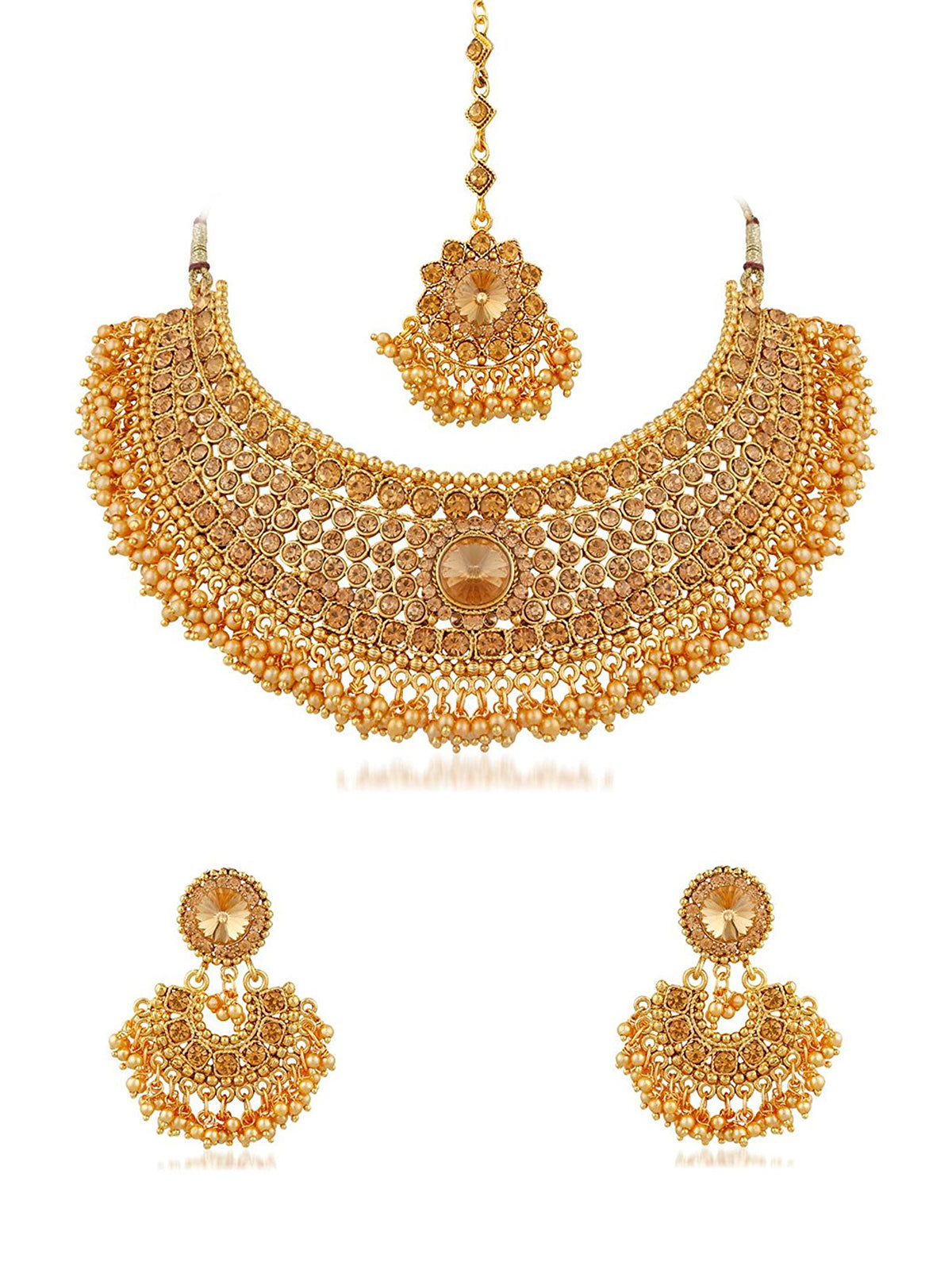 Sukkhi Traditional Pearl Gold Plated LCT Stone Choker Necklace Set For Women N72392ADHT112017