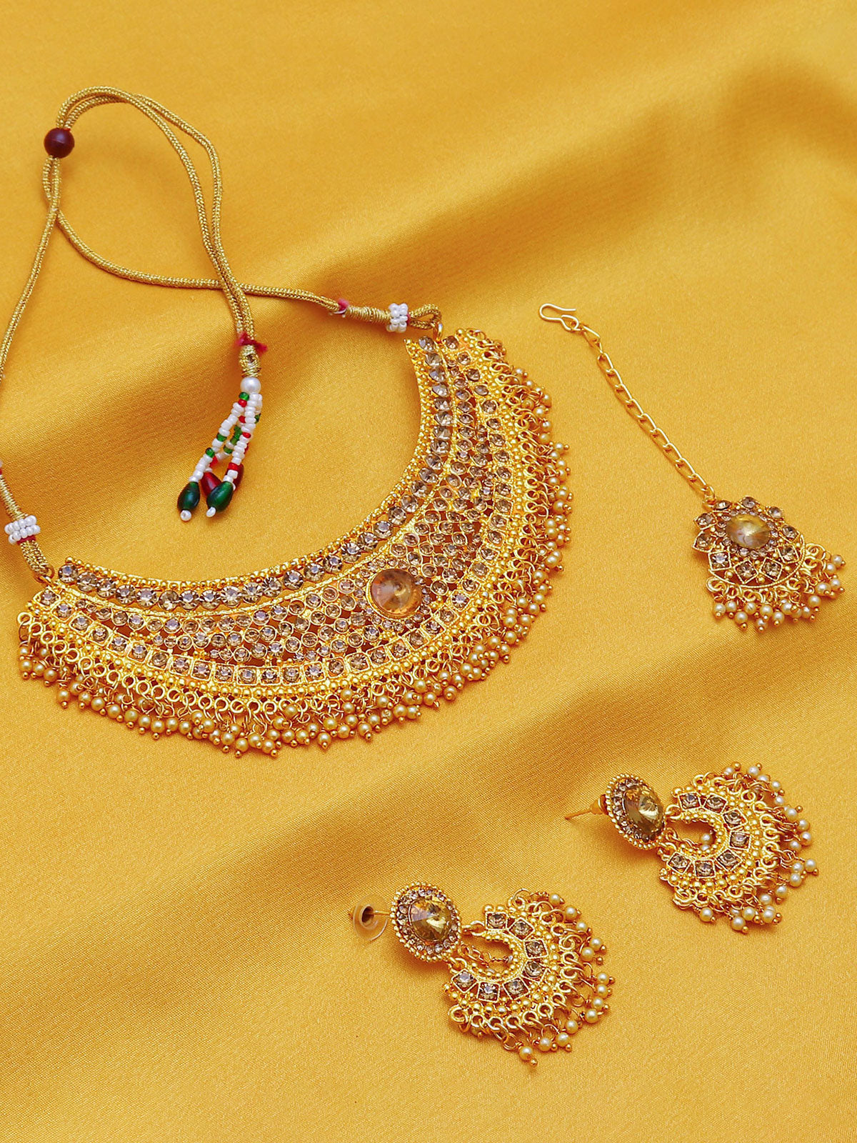 Sukkhi Traditional Pearl Gold Plated LCT Stone Choker Necklace Set For Women N72392ADHT112017