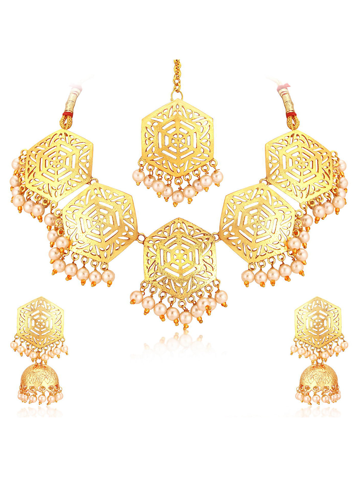 Sukkhi Hexagon Designer Gold Plated Pearl Choker Necklace Set For Women N72800GLDPJ042018