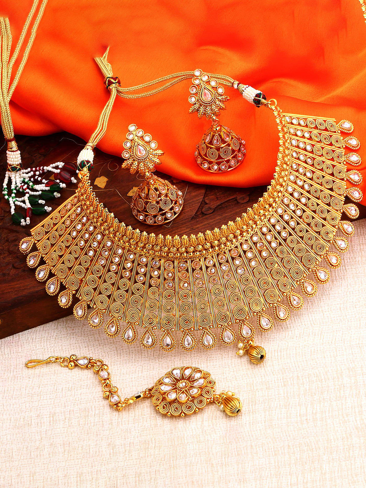 Sukkhi Exclusive Gold Plated Kundan Choker Necklace Set For Women N73395