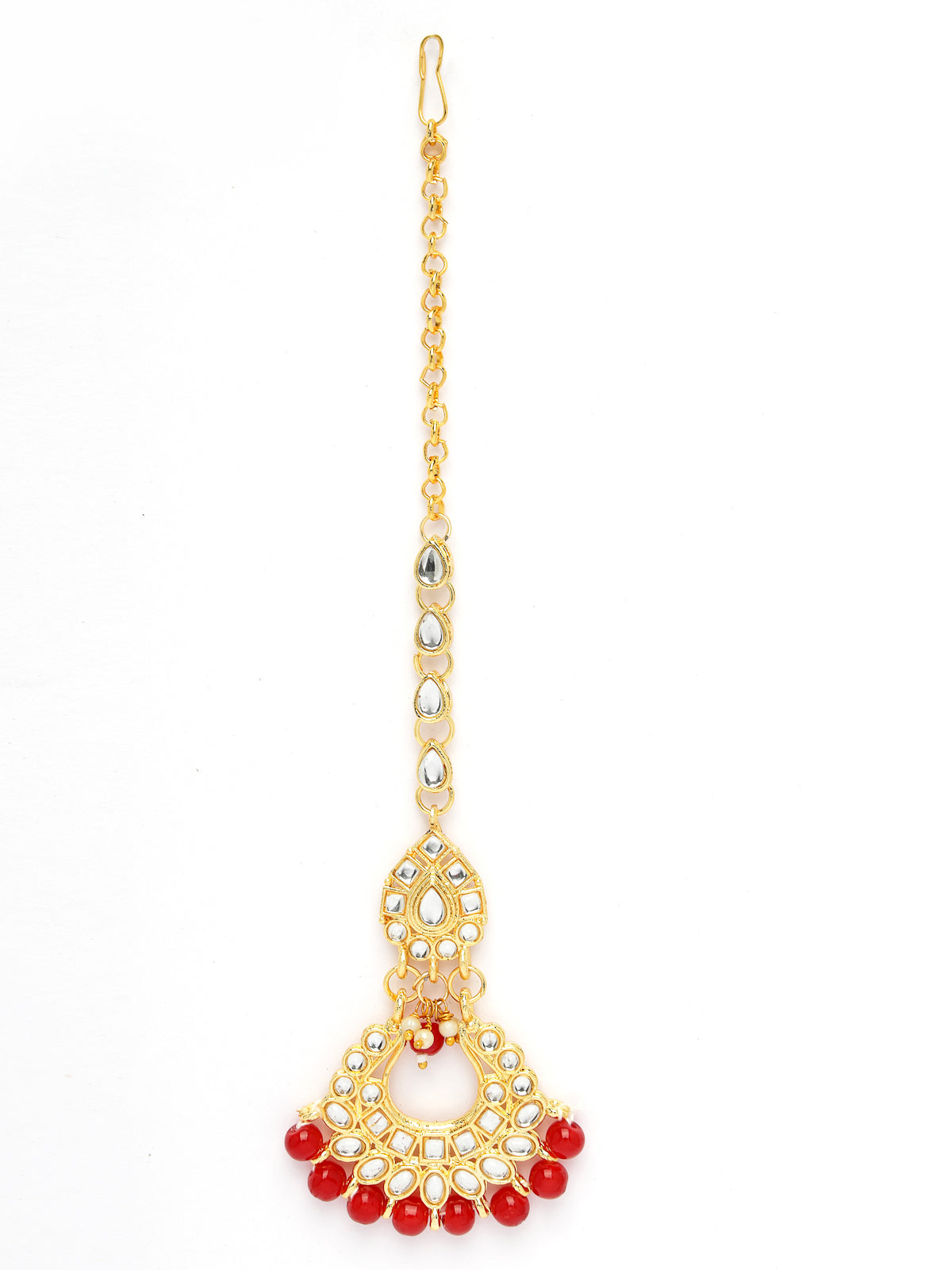 Sukkhi Decent Gold Plated Red Beadded With White Kundan Choker Necklace Set with Dangler Earring & Maangtikka Jewellery Set for Women & Girls|Set of 1|N73502 N73502