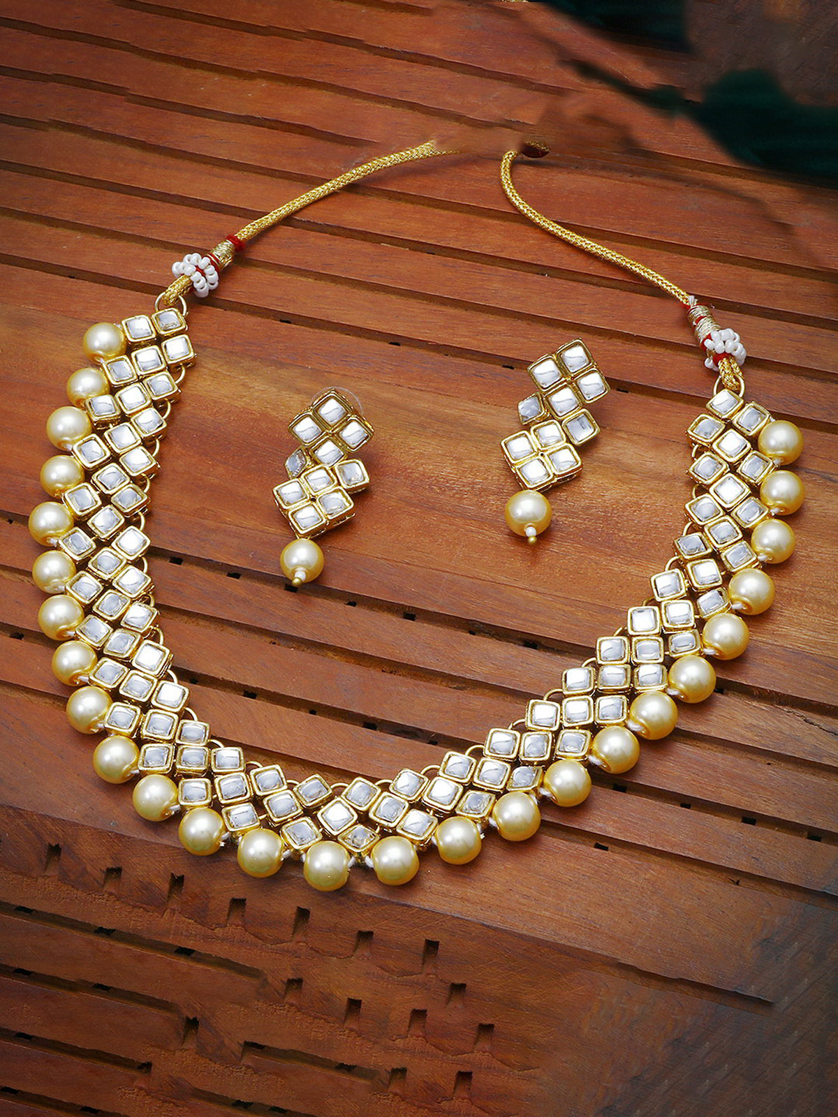 Sukkhi Glimmery Pearl Gold Plated Kundan Choker Necklace Set for Women N73523