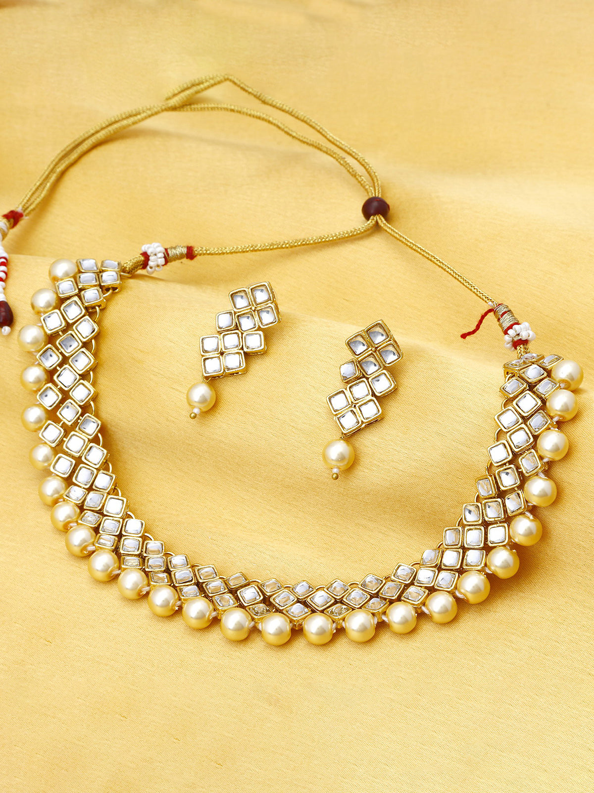 Sukkhi Glimmery Pearl Gold Plated Kundan Choker Necklace Set for Women N73523