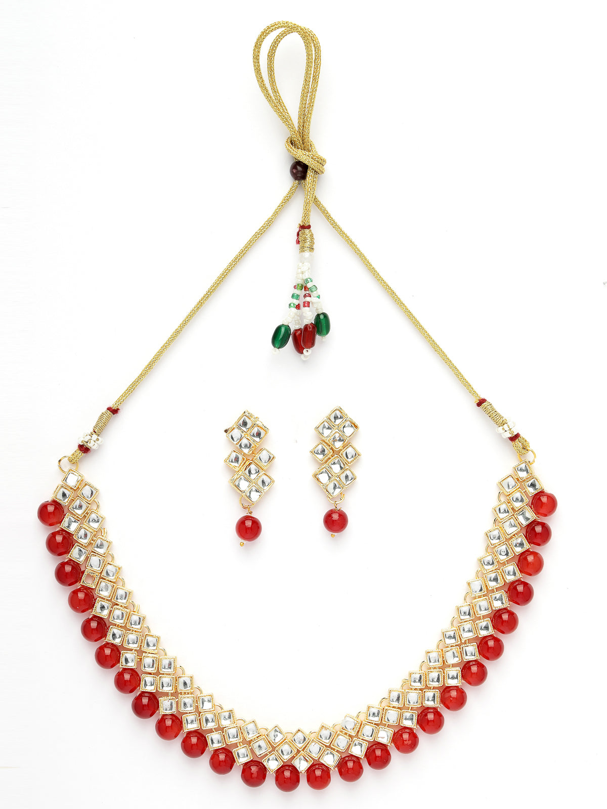 Sukkhi Trendy Gold Plated Red Beadded Choker Necklace Set with Drop Earring Jewellery Set for Women & Girls|Set of 1|N73524