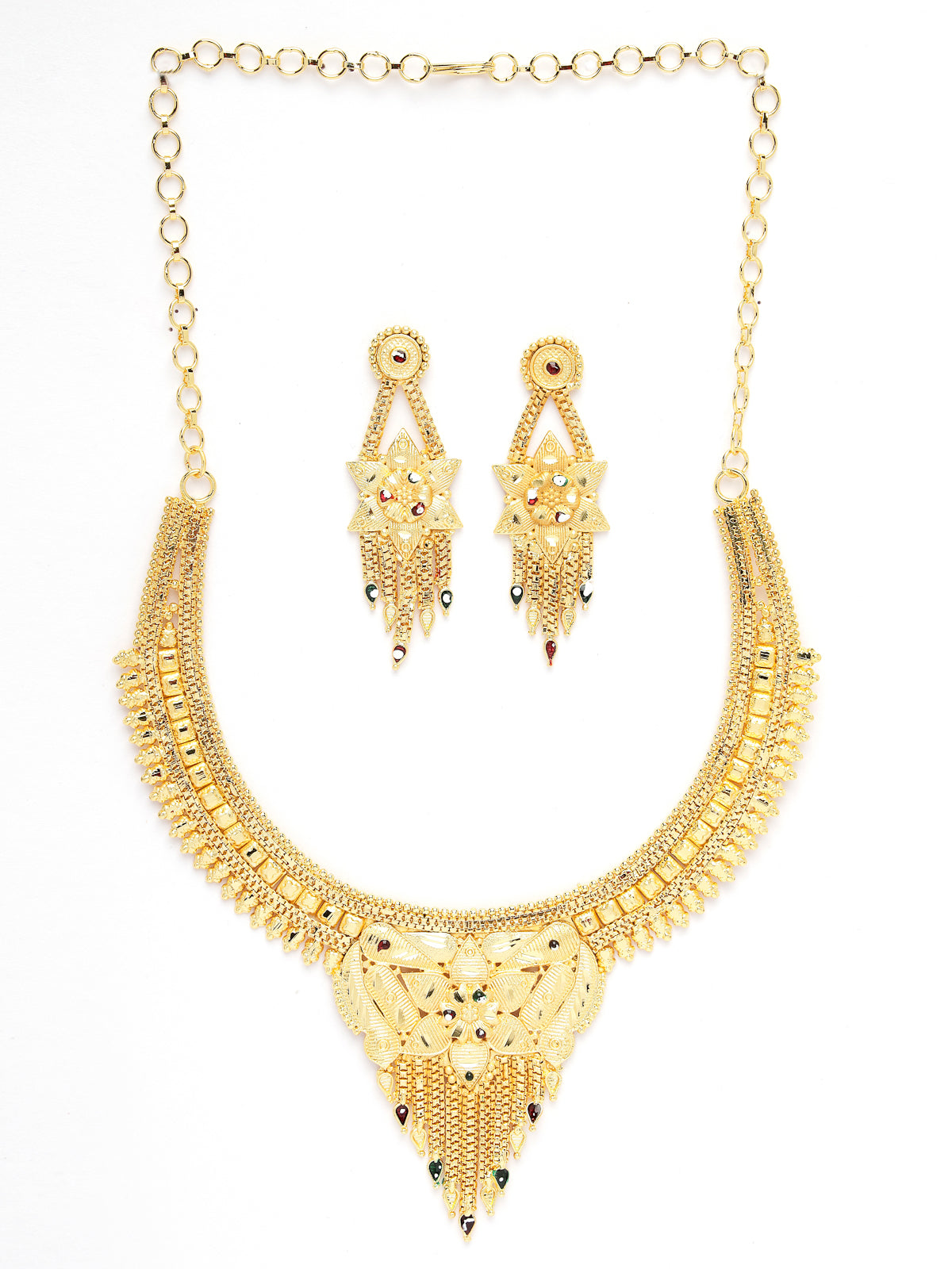 Sukkhi Decent Traditional 18 Gram High Gold Plated with Red Green Meenakari Work Adjustable Choker Necklace Set with Dangler Earrings Jewellery Set for Women & Girls|Set of 1|N73717