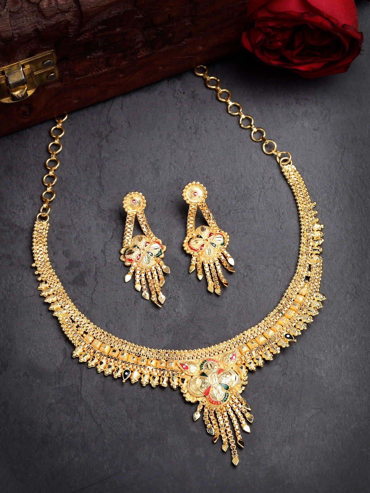 Sukkhi Classical Attractive One Gram High Gold Plated With Meenakari Work Adjustable Choker Necklace Set & Dangler Earrings Jewellery Set for Women & Girls|Set of 1|N73730