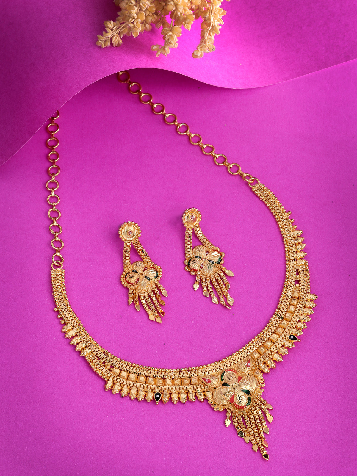 Sukkhi Classical Attractive One Gram High Gold Plated With Meenakari Work Adjustable Choker Necklace Set & Dangler Earrings Jewellery Set for Women & Girls|Set of 1|N73730