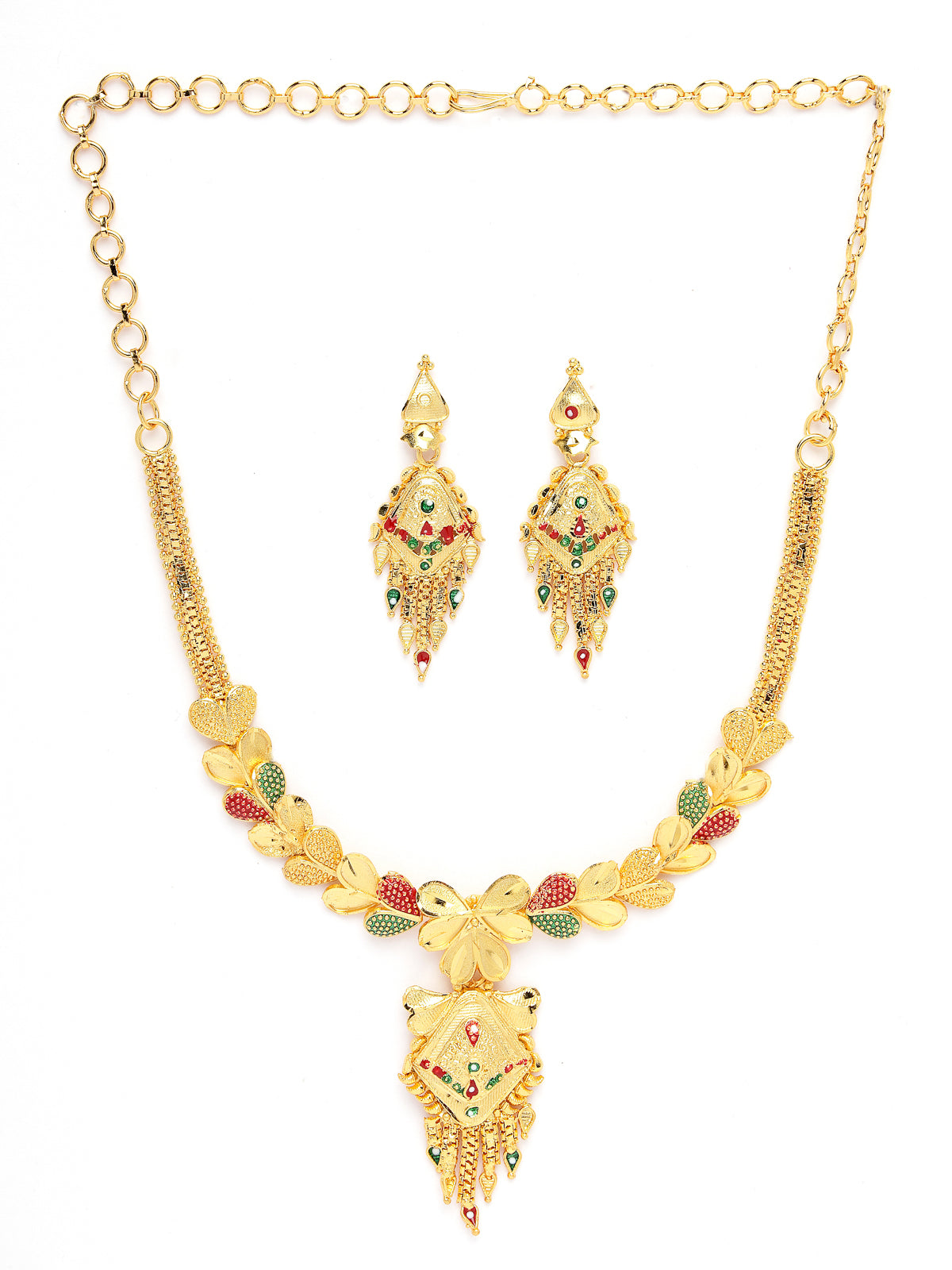 Sukkhi Indian Traditional 18k Gold Plated with Red Green Meenakari Work Adjustable Choker Necklace Set with Dangler Earrings Jewellery Set for Women & Girls|Set of 1|N73749
