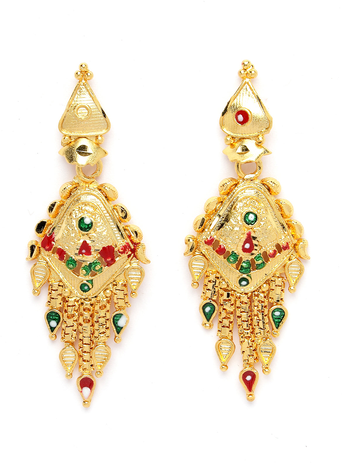 Sukkhi Indian Traditional 18k Gold Plated with Red Green Meenakari Work Adjustable Choker Necklace Set with Dangler Earrings Jewellery Set for Women & Girls|Set of 1|N73749
