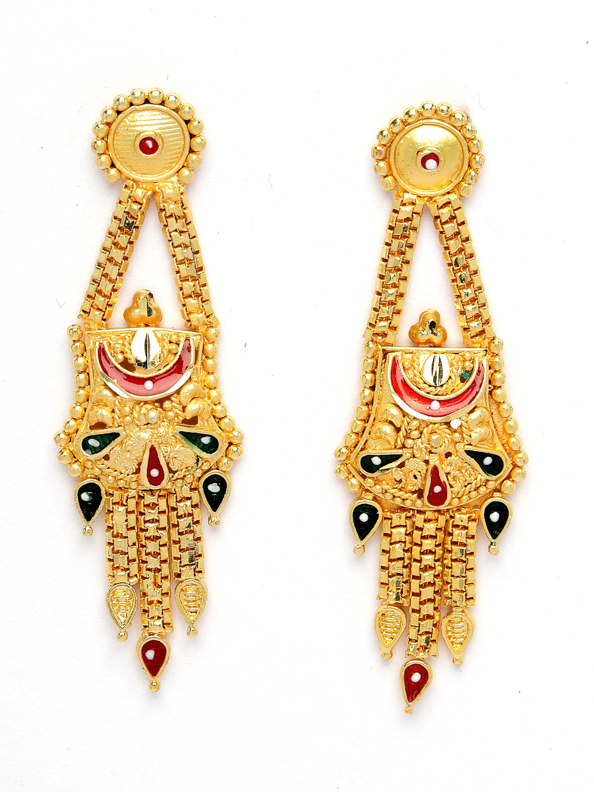 Sukkhi South Indain 18k Gold Plated with Red Green Meenakari Work Multi Layer  Long Necklace Set &  Dangler Earring Jewellery Set for Women & Girls|Set of 1|N73757