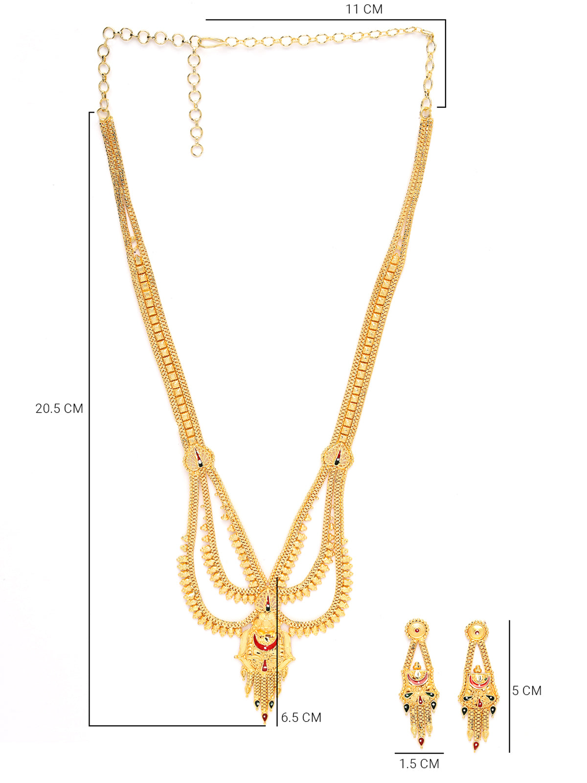 Sukkhi South Indain 18k Gold Plated with Red Green Meenakari Work Multi Layer  Long Necklace Set &  Dangler Earring Jewellery Set for Women & Girls|Set of 1|N73757