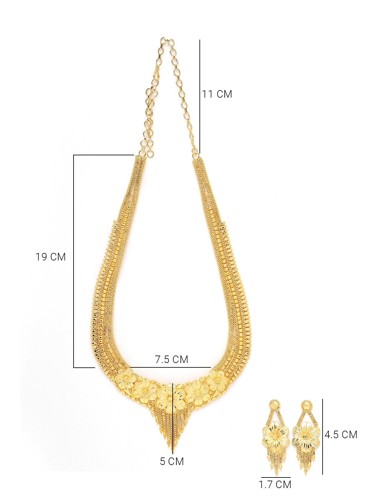 Sukkhi Latest Indian Style 18k Gold Forming Gold Plated Floral Long Necklace Set with Dangler Earring Jewellery Set for Women & Girls|Set of 1|N73759