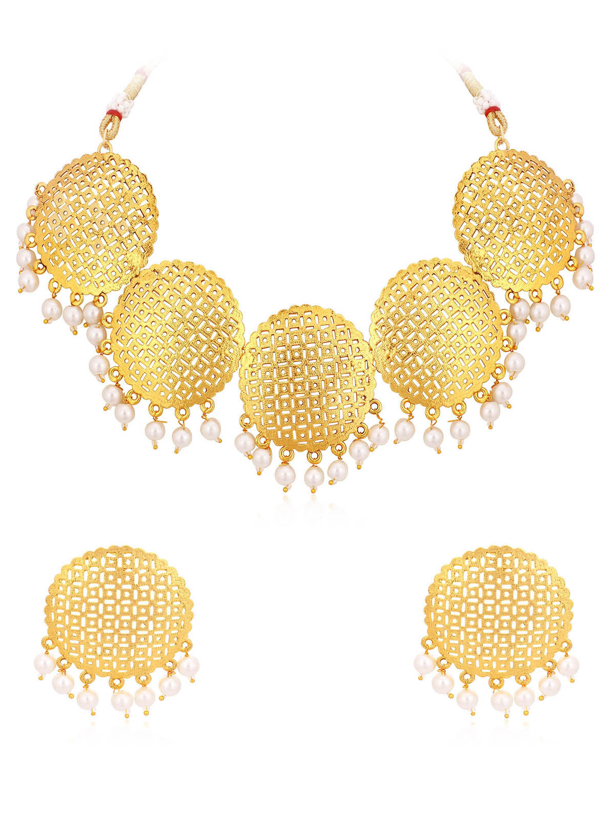 Sukkhi Classic Gold Plated Pearl Choker Necklace Set For Women N78101