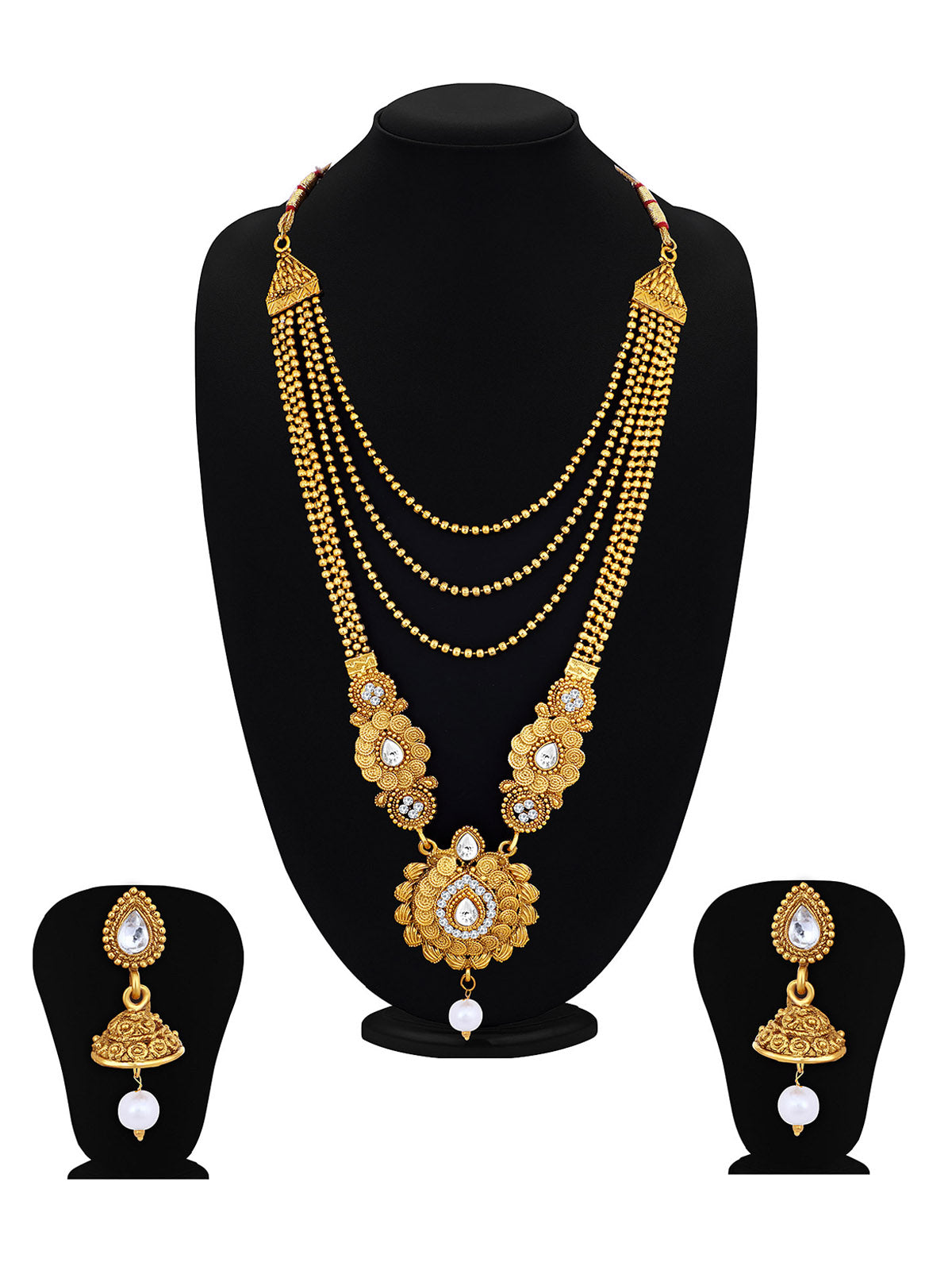 Sukkhi Marvellous Pearl Gold Plated Kundan Long Haram Necklace Set for women N79591