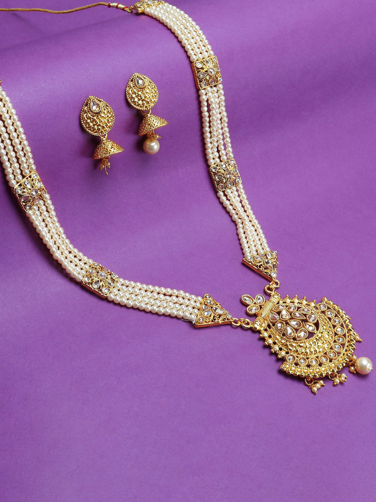 Sukkhi Luxurious LCT Gold Plated Pearl Long Haram Necklace Set For Women N83780