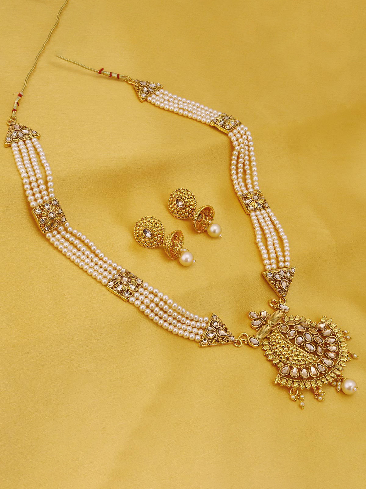 Sukkhi Classic LCT Gold Plated Pearl Long Haram Necklace Set For Women N83782