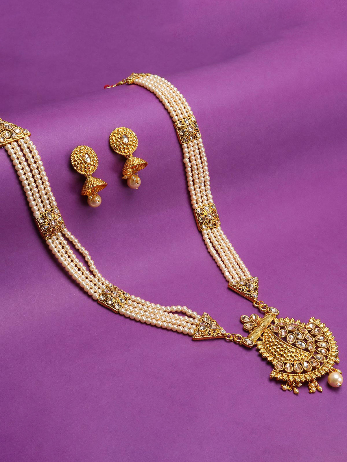 Sukkhi Classic LCT Gold Plated Pearl Long Haram Necklace Set For Women N83782