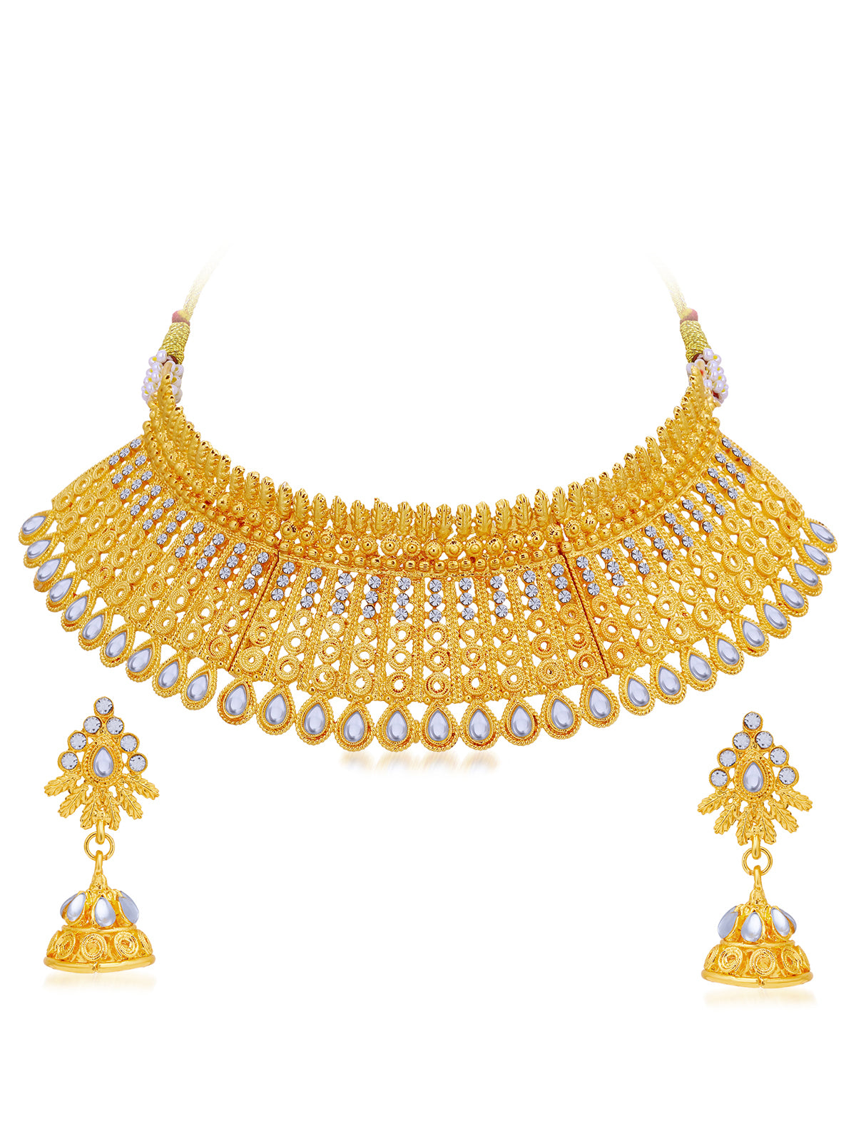 Sukkhi Gorgeous Gold Plated Kundan Choker Necklace Set for Women N83823
