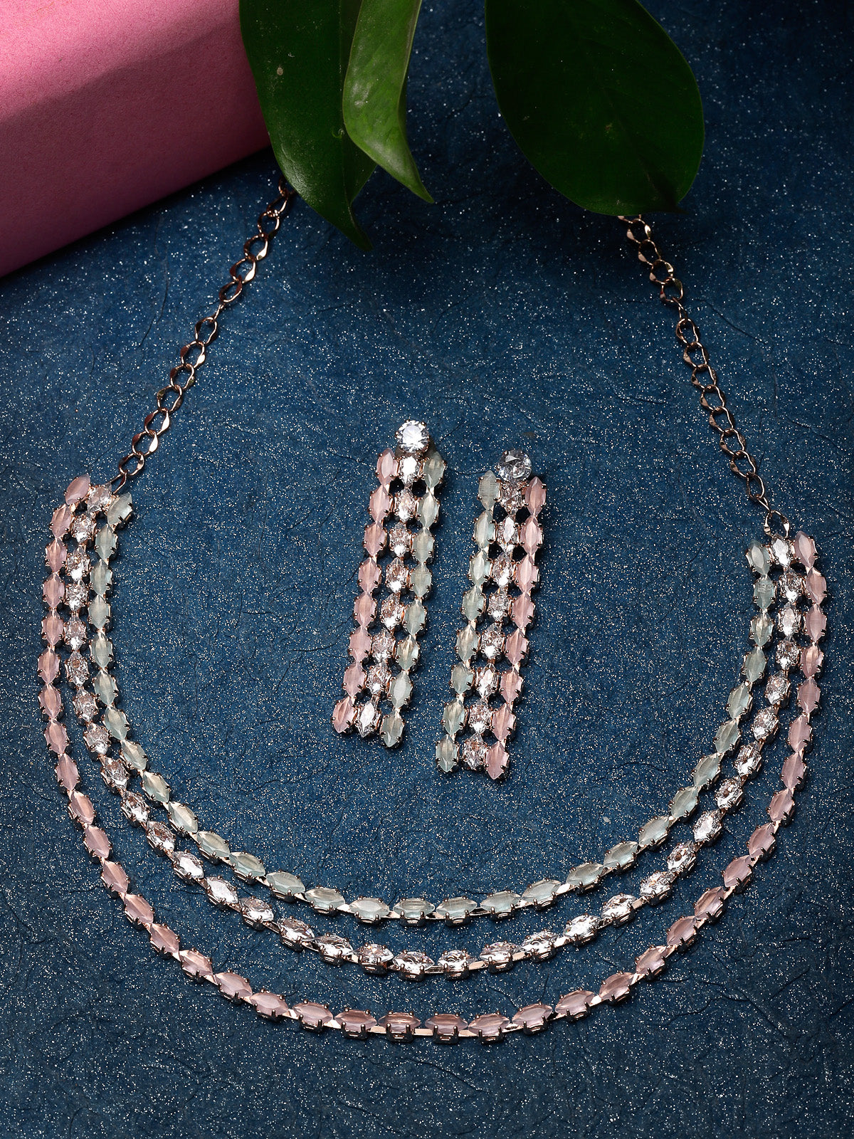 Studio Sukkhi Elegant Gold Plated Pink Stone Studded Mulsti Layers Princess Necklace Set For Women NS104791