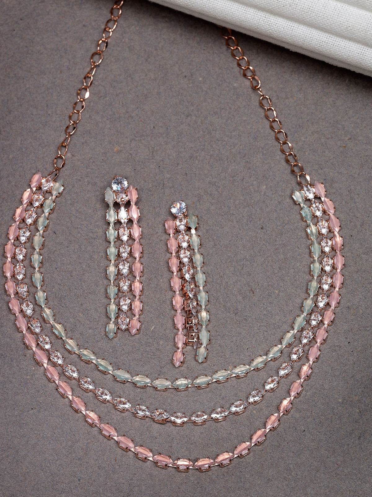 Studio Sukkhi Elegant Gold Plated Pink Stone Studded Mulsti Layers Princess Necklace Set For Women NS104791